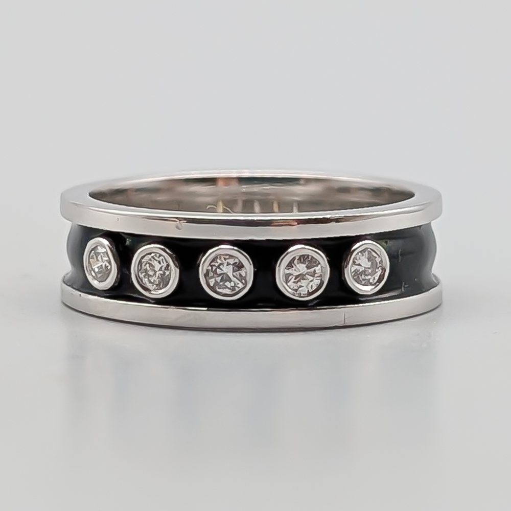 Diamantring i Vitguld med Svart Emalj 18K 6.79g 17.25mm
