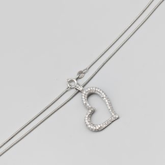 45.5cm Ormlänk i Silver med Hänge Hjärta med Vita Stenar S925 7.64g
