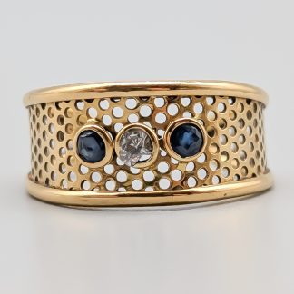 Ring i Guld med Blå och Vita Stenar 18K 3.61g 19mm
