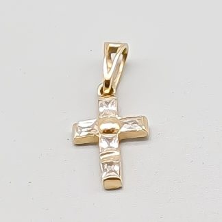 Hänge i Guld Kors med Vita Stenar 14K 0.82g 15mm