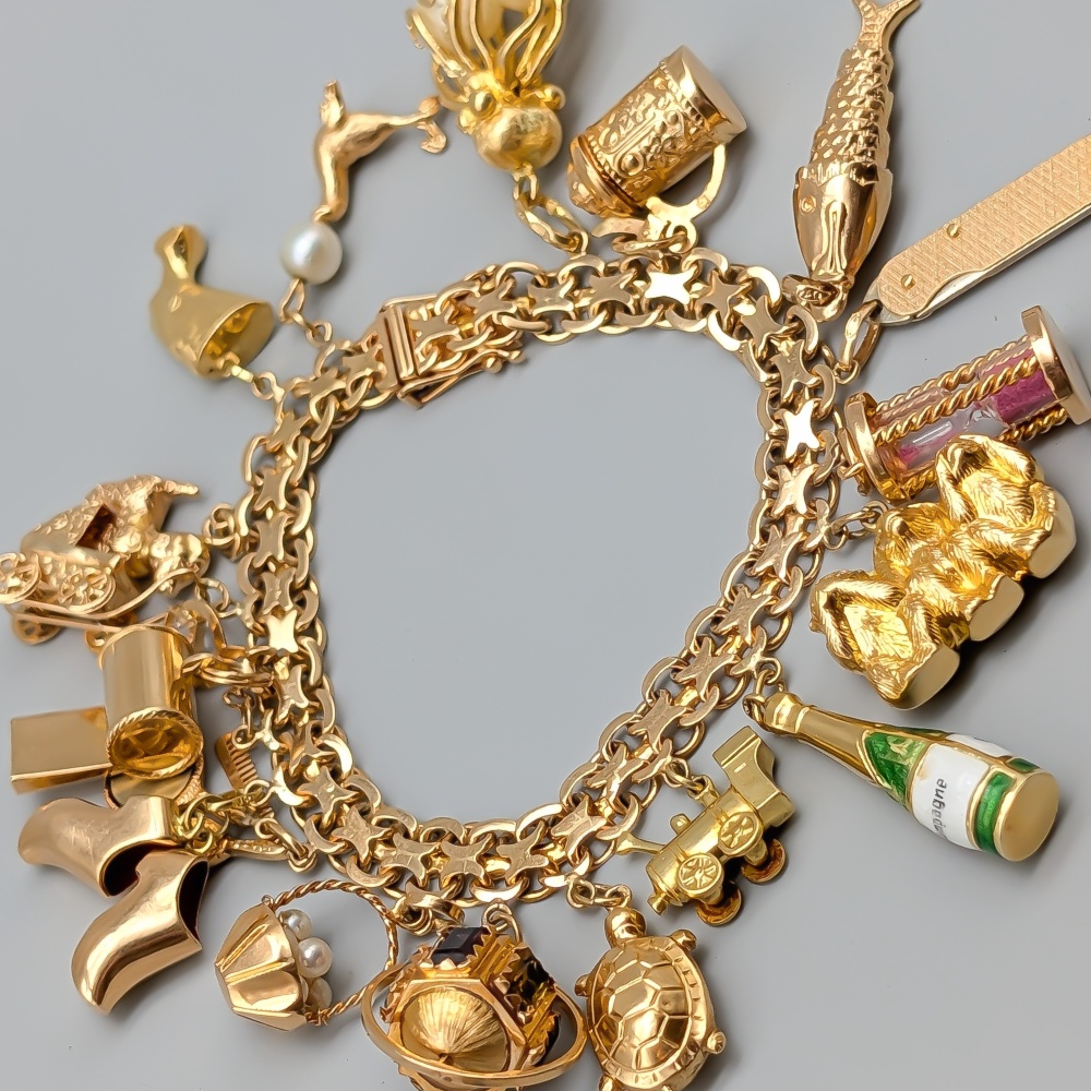 19cm X-Länk i Guld med Berlocker 18K 63.67g - Bild 5