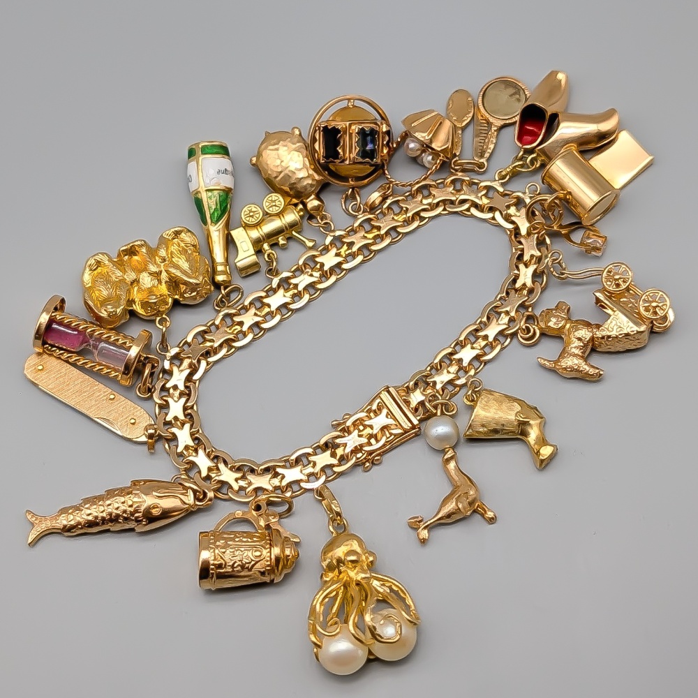 19cm X-Länk i Guld med Berlocker 18K 63.67g - Bild 3