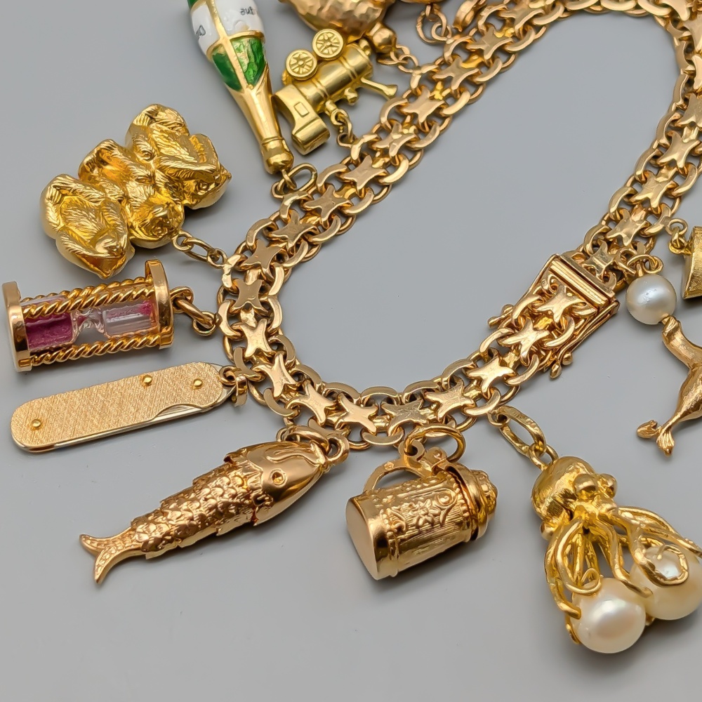 19cm X-Länk i Guld med Berlocker 18K 63.67g - Bild 6