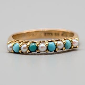 Ring i Guld med Pärlor och Turkos 18K 3.75g 18.25mm