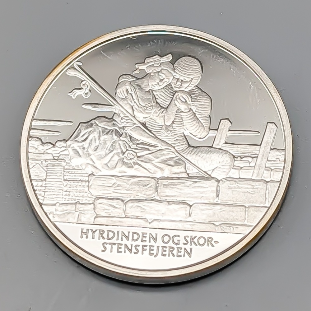 1 st Investeringsmynt i Silver, H.C Andersen 200 Års Jubilæum – Hyrdinden og skorstensfejeren S925 27.27g 36mm