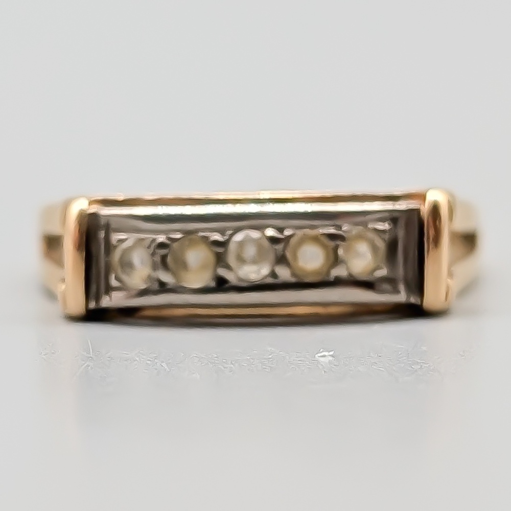 Ring i Flerfärgat Guld med Vita Stenar 18K 2.77g 16.25mm