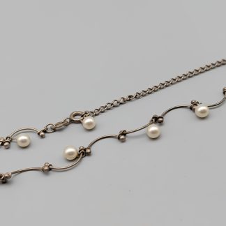 50cm Halsband i Silver med Fauxpärlor S925 8.42g