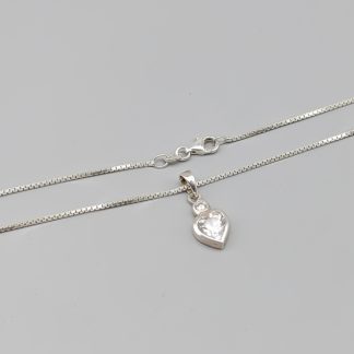 46cm Venezialänk i Silver med Hänge Hjärta med Vita Stenar S925 5.71g