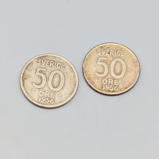 2 st 50 öre Sverige 1952 - 1961 S400 9.52g 22mm