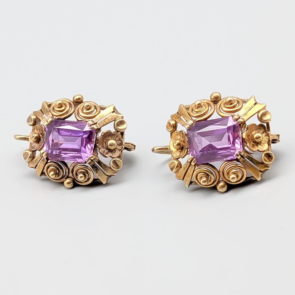 Örhängen i Guld med Lila Stenar 14K 7.99g 24mm
