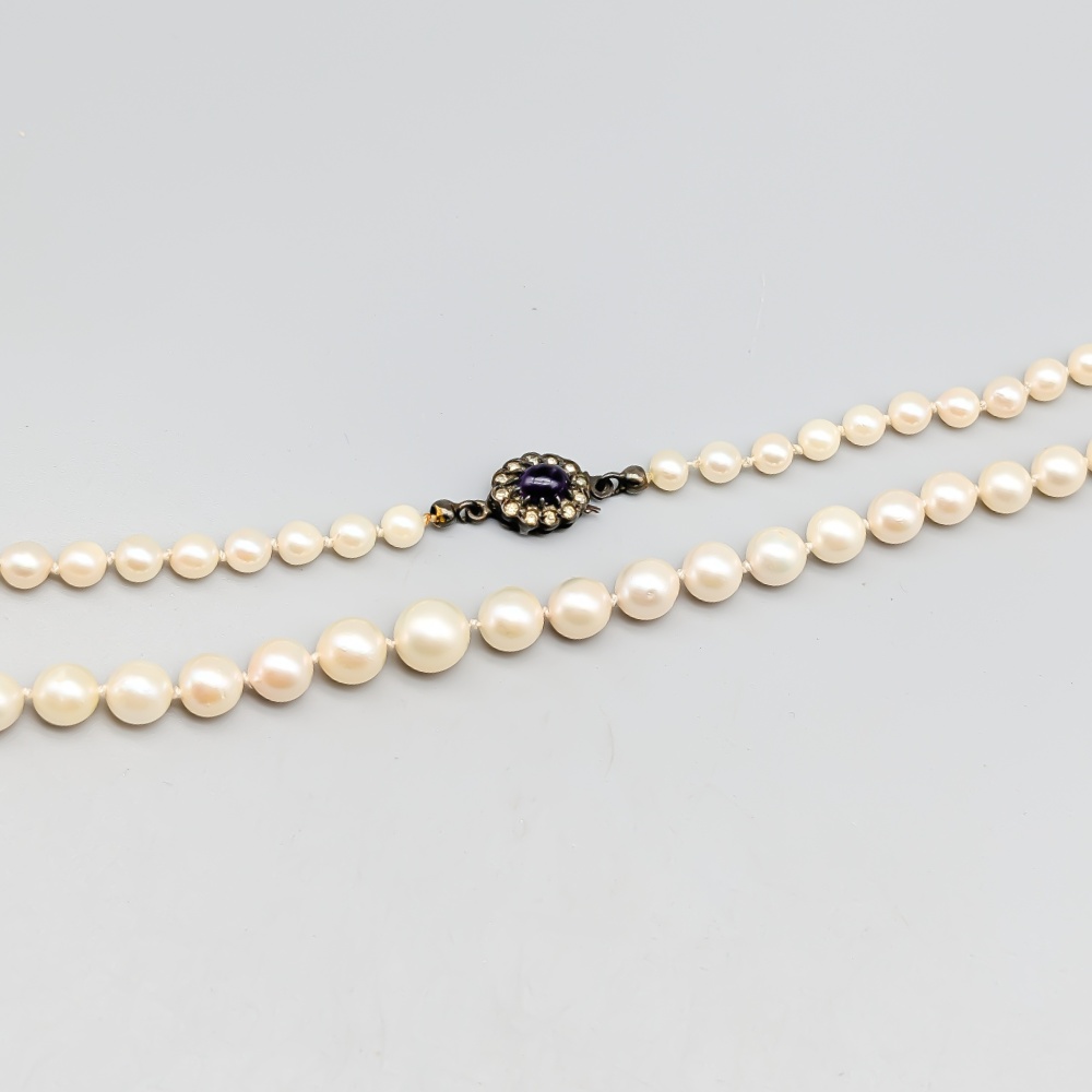 53cm Collier i Silver med Odlade Pärlor och Ametist S830 19.49g