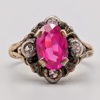 Ring i Guld och Silver med Rosa Sten 20K 5.08g 15.75mm