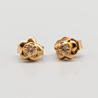 Örhängen i Guld Blommor med Vita Stenar 18K 0.44g 5mm