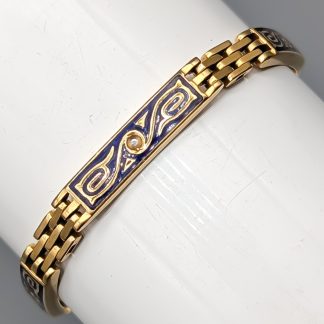 16cm Antikt Armband i Guld med Pärlor och Blå Emalj 18K 12.16g