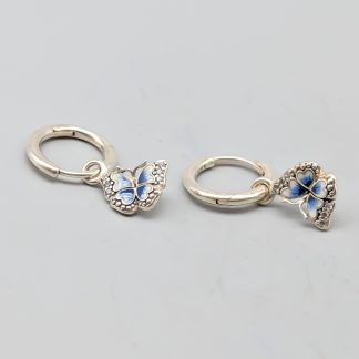 Pandora Örhängen i Silver med Vita Stenar och Blå Emalj Fjärilar S925 2.64g 23mm