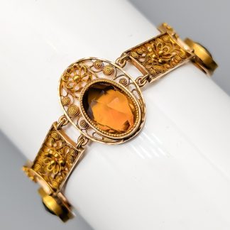 17.5cm Antikt Armband i Guld med Citriner med Filigranmönster 18K 16.39g