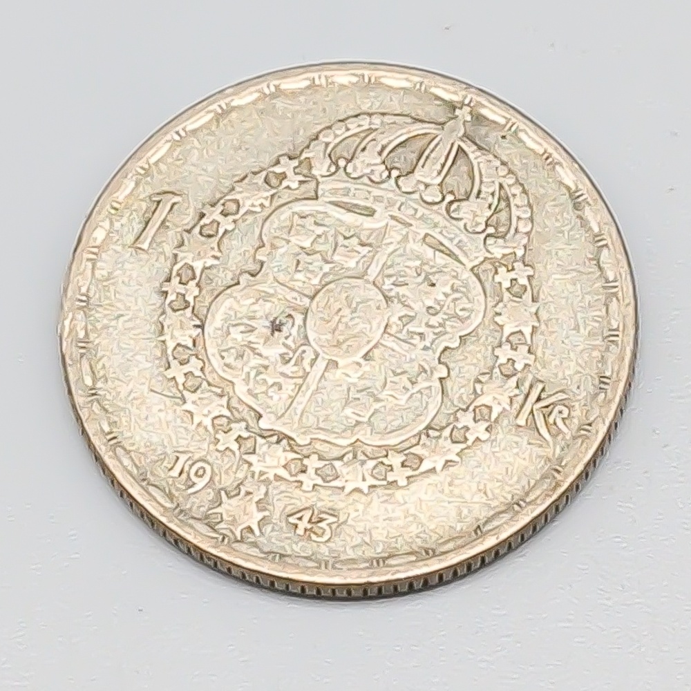 1 st 1 kr Sverige 1943 S400 6.94g 25mm