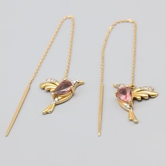 Diamantörhängen i Guld med Rosa Stenar Fåglar 18K 3.3g 10mm