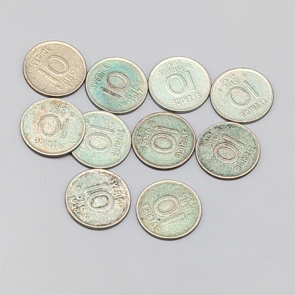 10 st 10 öre Sverige 1950-1962 S400 14.4g 15mm