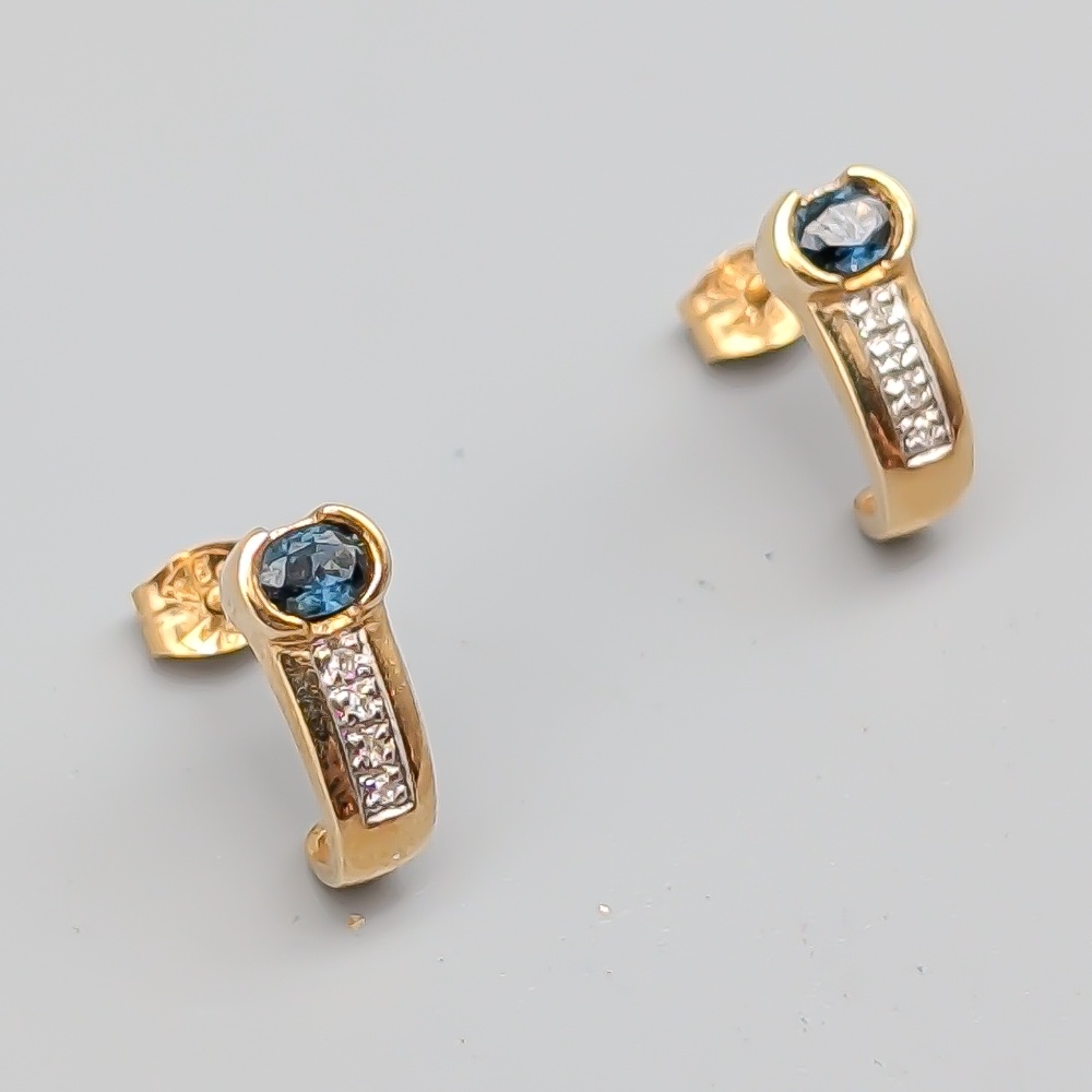 Diamantörhängen i Guld med Blå Safirer 18K 2.12g 13mm - Bild 2