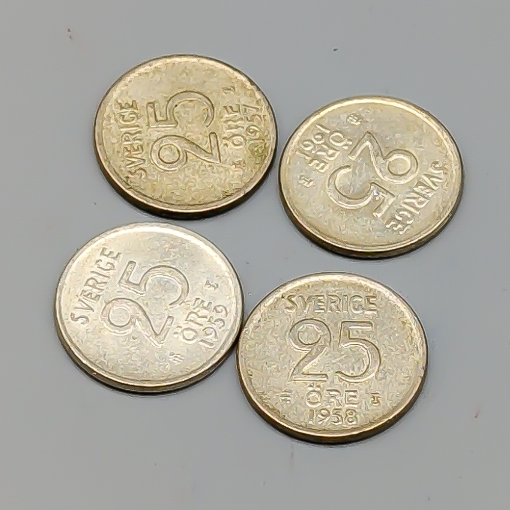 4 st 25 öre Sverige 1952-1961 S400 9.22g 17mm