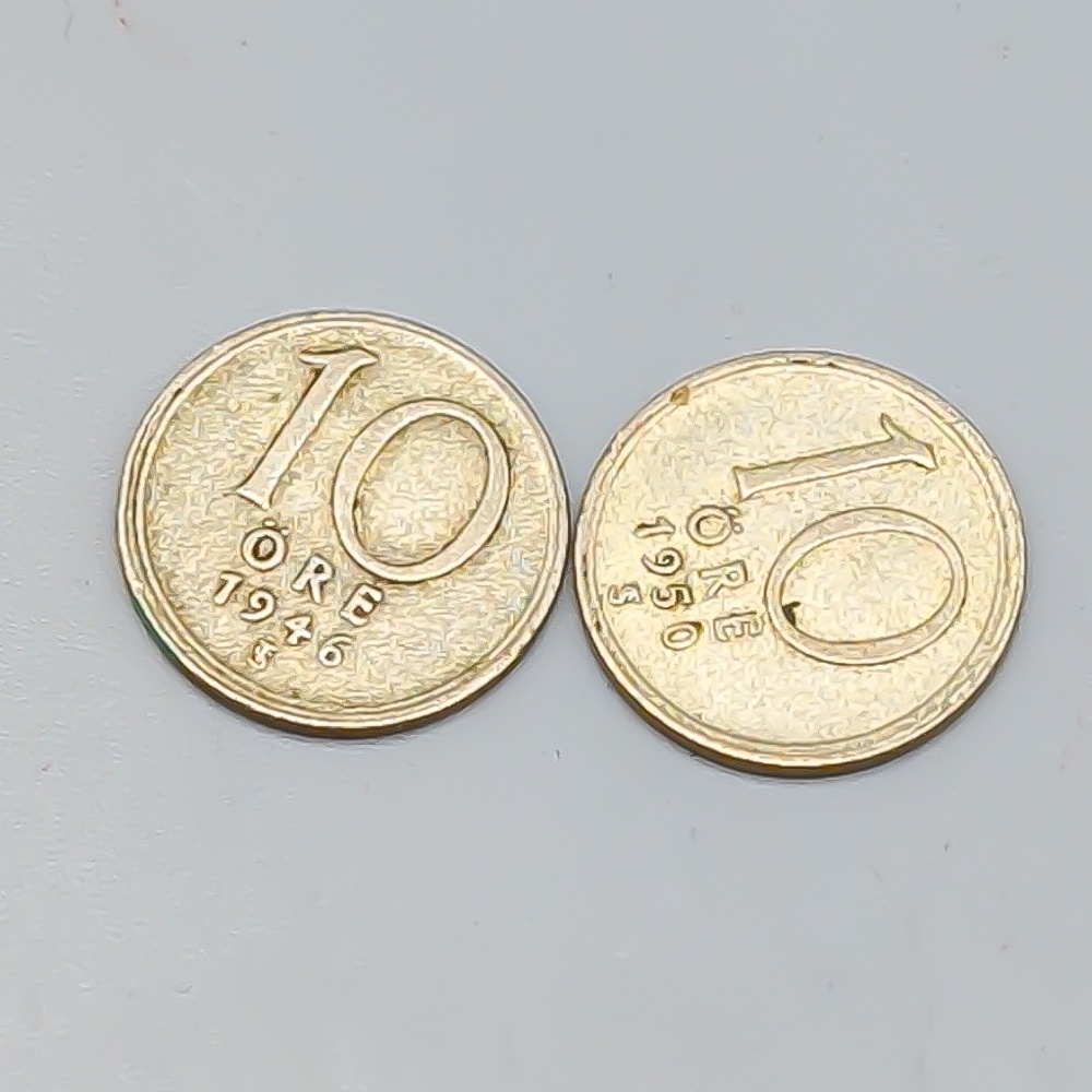 2 st 10 öre Sverige 1942-1950 S400 2.88g 15mm