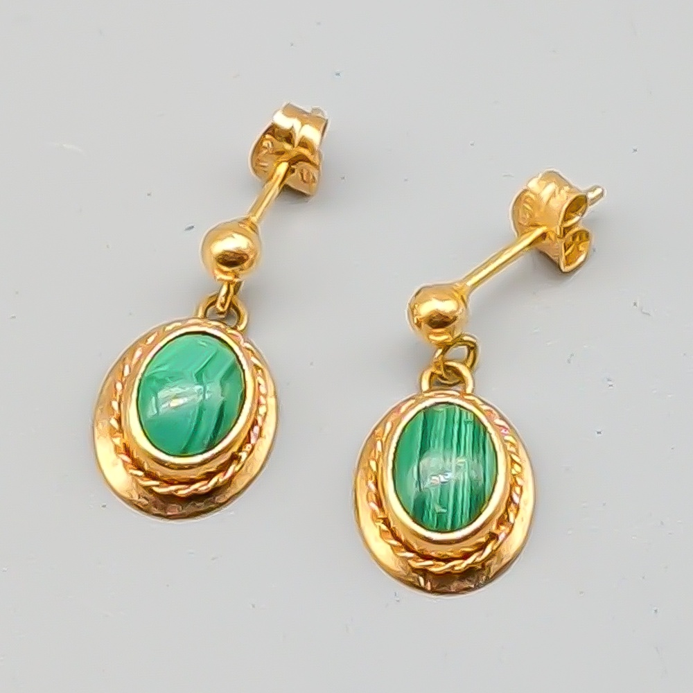 Örhängen i Guld med Malakiter 18K 1.84g 17mm - Bild 2