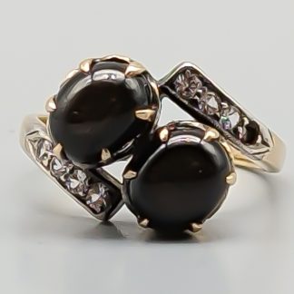Tvillingring i Guld med Vita och Svarta Stenar 14K 3.01g 16mm