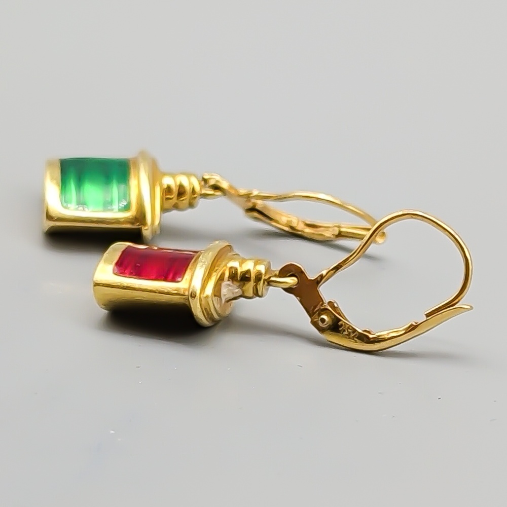 Örhängen i Guld med Röda och Gröna Detaljer 18K 8.09g 32mm - Bild 2