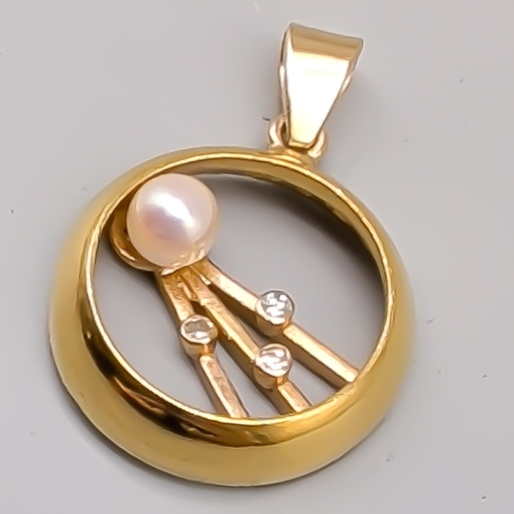 Diamanthänge i Guld med Odlad Pärla 23K 8.05g 24mm - Bild 2