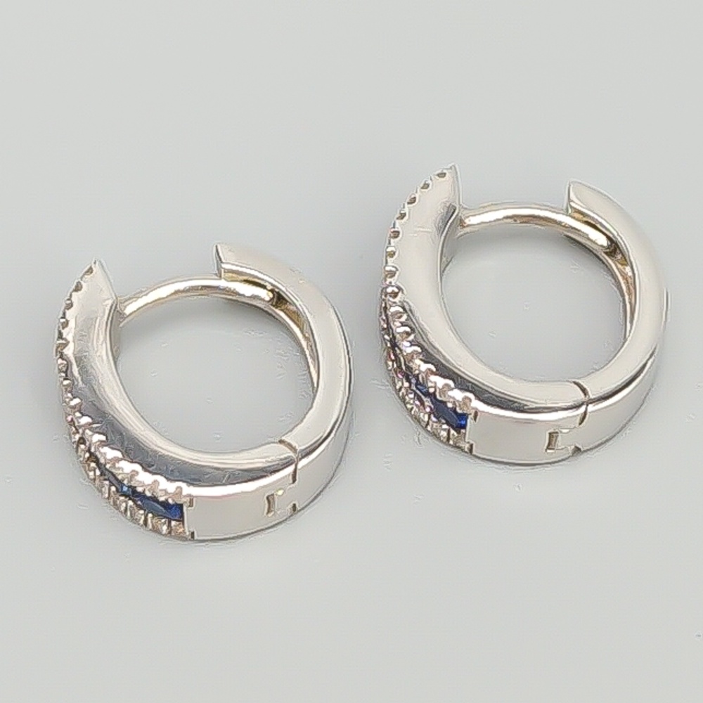 Creoler i Vitguld med Diamanter och Blå Stenar 18K 3.89g 13mm - Bild 2