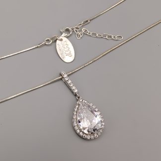 42.5cm Scoop Ormlänk i Silver med Hänge med Vit Sten S925 8.72g