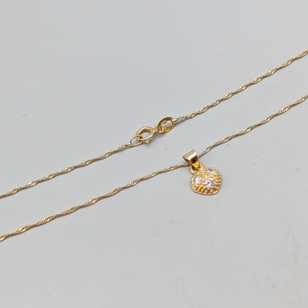 45cm Singaporelänk i Guld med Hänge med Vita Stenar 18K 1.5g