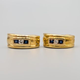 Diamantörhängen i Guld med Blå Safirer-0