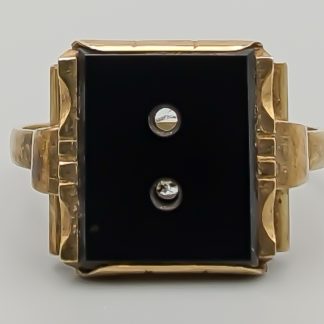 Ring i Guld med Svart Sten 14K 3.62g 19.25mm