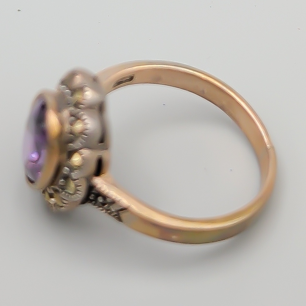 Ring i Förgyllt Silver med Lila Sten och Markasiter S925 5.1g 18.5mm - Bild 3
