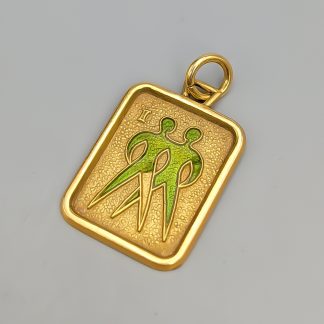 Hänge i Guld med Gröna Emalj Stjärntecken Tvillingarna 18K 2.82g 24mm