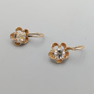 Örhängen i Guld med Vita Stenar 14K 1.46g 16mm