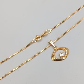 48.5cm Venezialänk i Guld med Hänge med Vit Sten 18K 4.29g