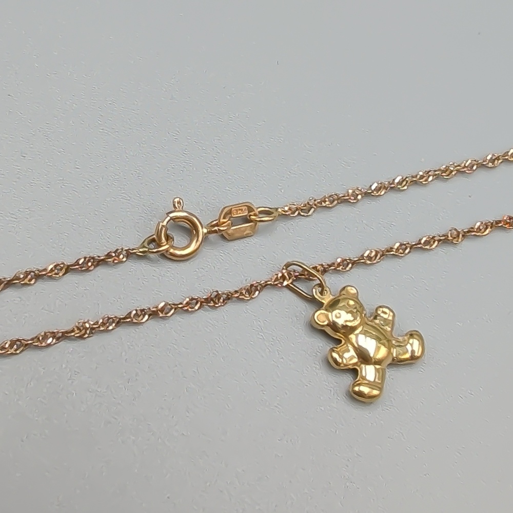 45cm Singaporelänk i Guld med Hänge Nalle 18K 2.23g - Bild 2