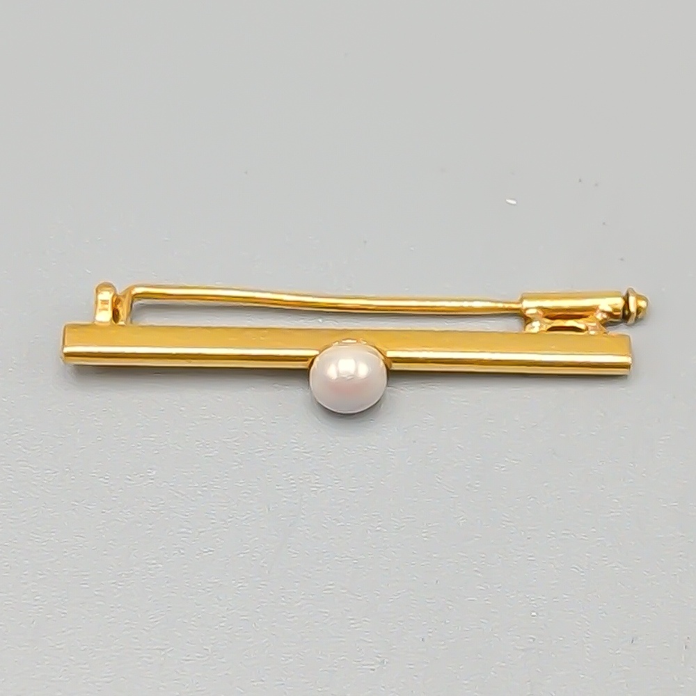 Antik Brosch i Guld med Brosch Odlad Pärla 18K 3.57g 39mm - Bild 2