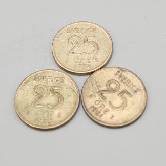 3 st 25 ör Sverige 1952-1961 S400 6.97g 17mm