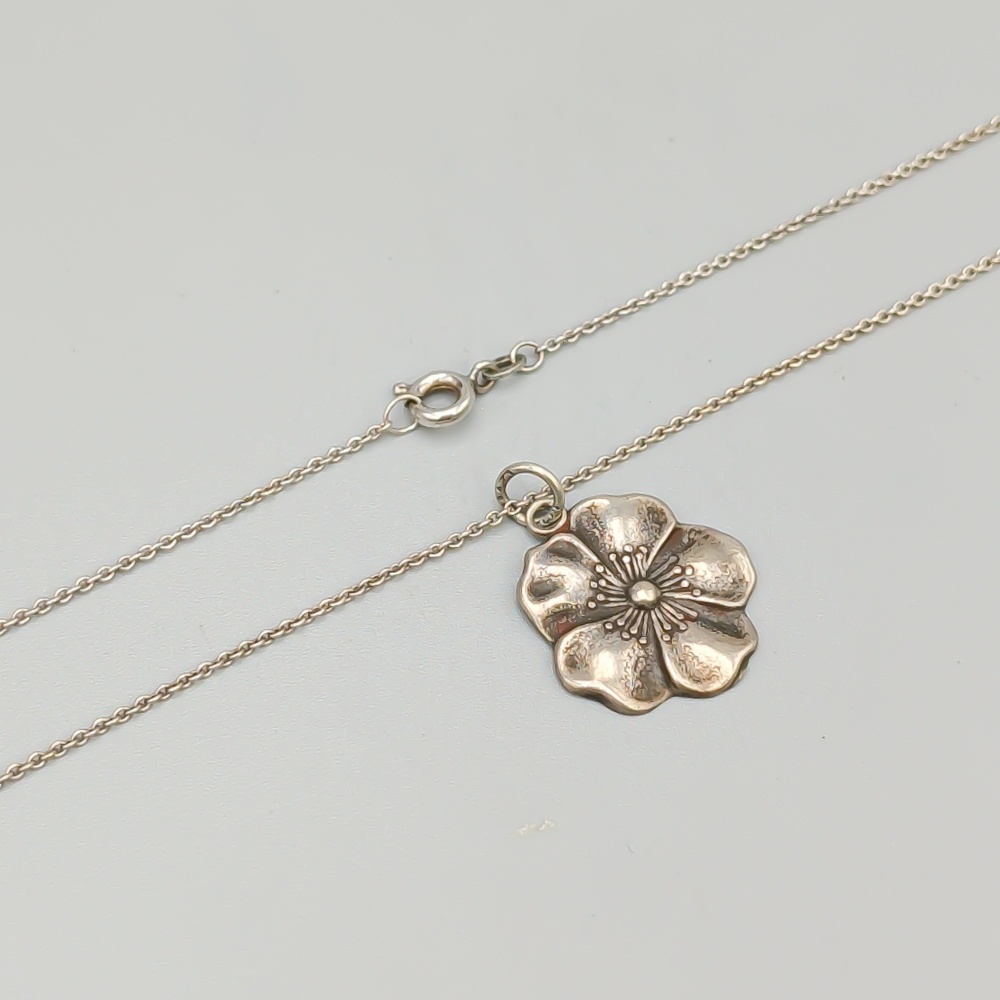 42.5cm Ankarlänk i Silver med Hänge Blomma S830 2.38g