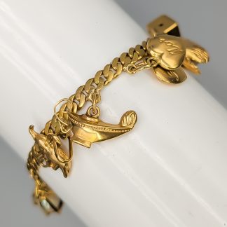 19cm Pressad Pansarlänk i Guld med Berlocker 18K 17.78g
