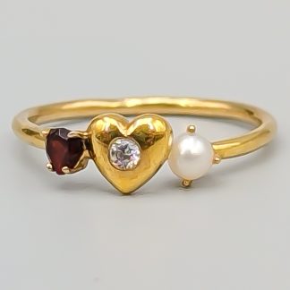 Ring i Förgyllt Silver med Vit och Röd Sten och Pärla S925 1.12g 15.25mm