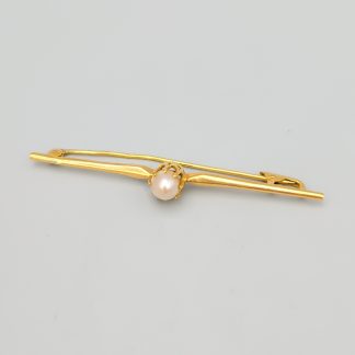 Antik Brosch i Guld med Odlad Pärla 18K 1.82g 57mm