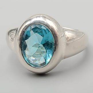 Ring i Silver med Blå Sten S925 4.99g 17.75mm