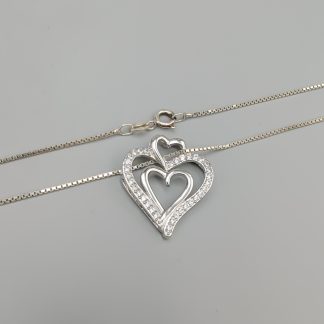 42cm Venezialänk i Silver med Hänge Hjärta med Vita Stenar S925 4.98g