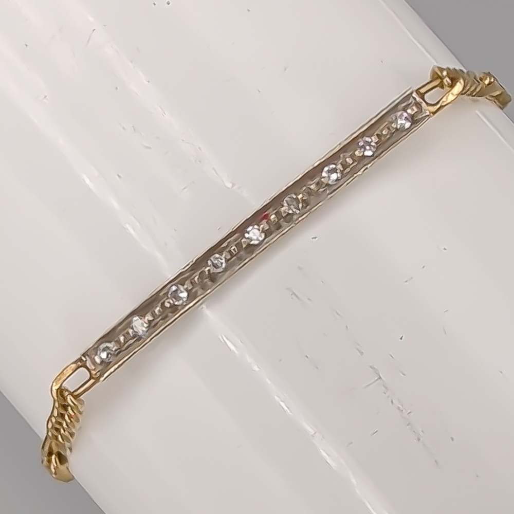 17cm Fantasilänk i Flerfärgat Guld med Vita Stenar 18K 2.98g