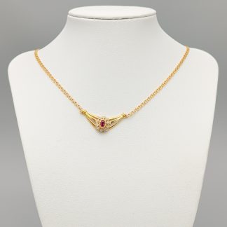 42cm Bismarcklänk i Guld med Integrerat Diamanthänge med Rubin 18K 5.78g